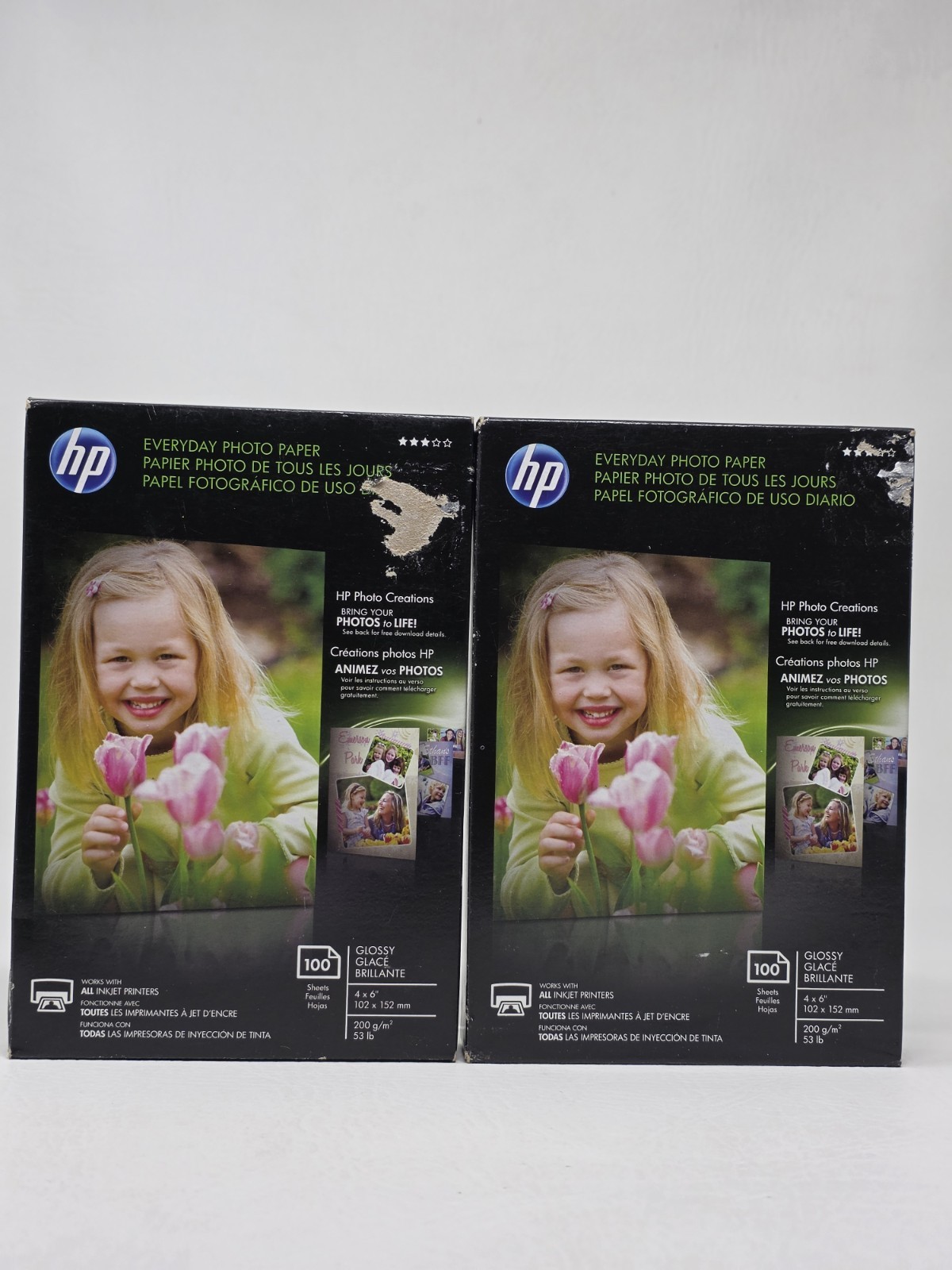 New Lot Of 2 HP PHOTO CREATIONS Everyday Photo Pap 100/52 Shts 4x6 Glossy Q5440A