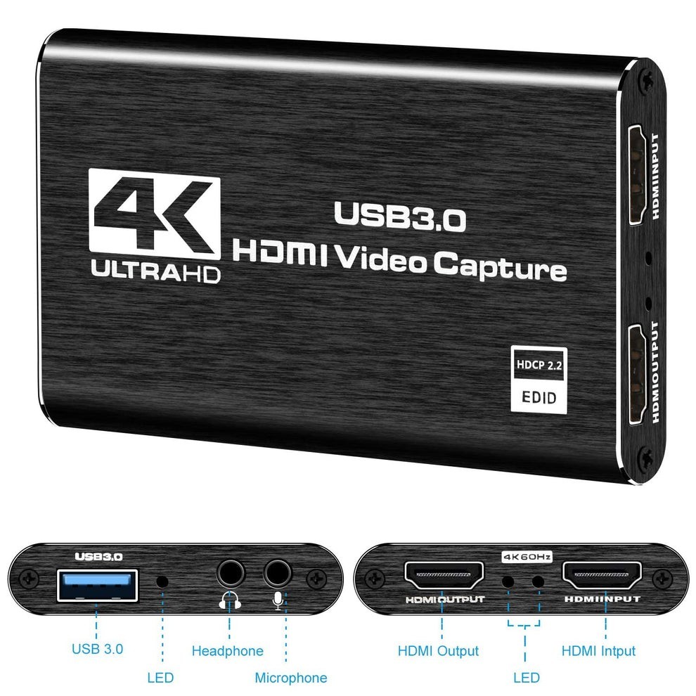 4K HDMI Capture Card USB 3.0 – 1080P 60FPS Gaming & Streaming Video Capture C...