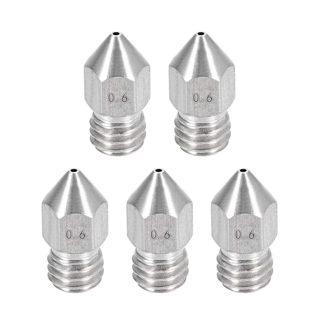 5pcs 3D Printer Nozzle Stainless Steel 0.6mm Fit for MK8 for 1.75mm Filament 