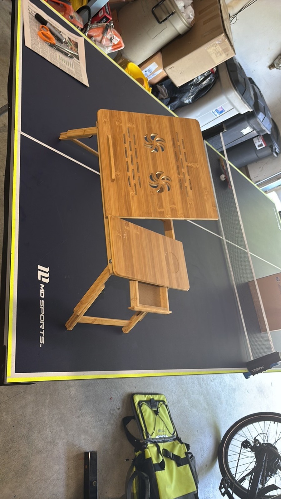 Adjustable Bamboo Laptop Desk with cooling vents / bed tray and Side drawer