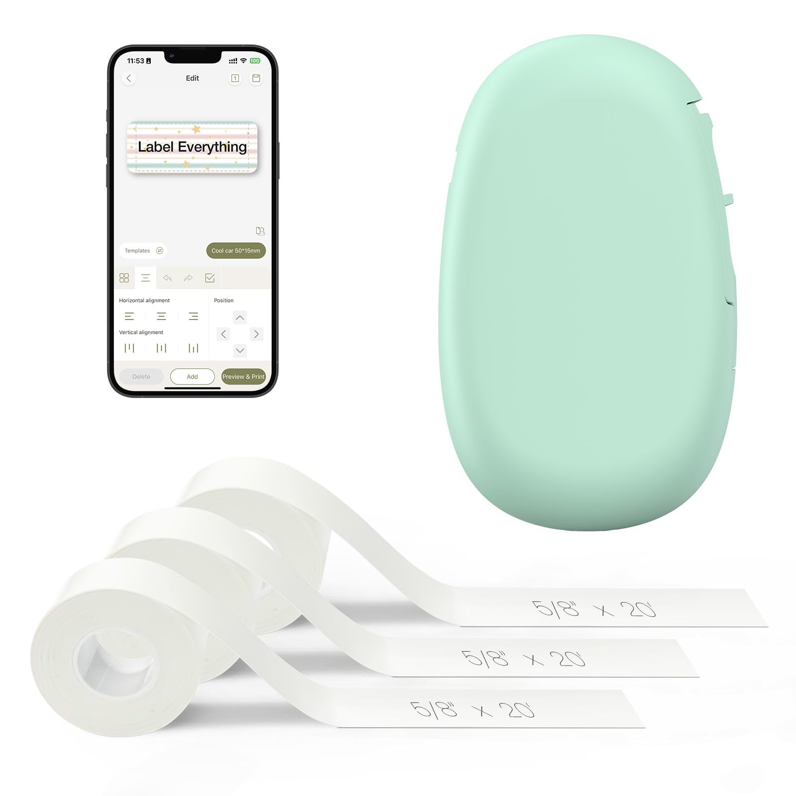 SUPVAN E10 Bluetooth Label Maker Machine with 3 Tapes, Continuous Waterproof ...
