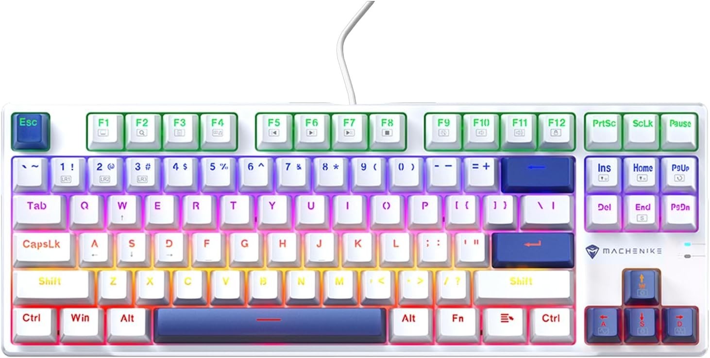 Machenike K500B-87 TKL Wired RGB Mechanical Keyboard - Red Switch, White/Blue