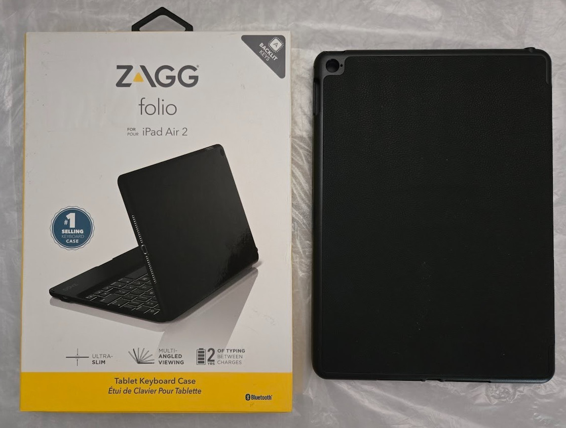 Zagg Folio Wireless Keyboard Case For Apple iPad Air 2 Tablet Black Ultra Slim