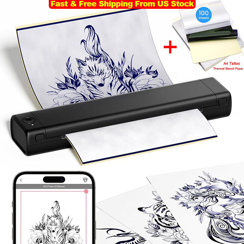 Phomemo M08F Wireless Machines Bluetooth Stencil Printer +100PCS A4 Tattoo Paper