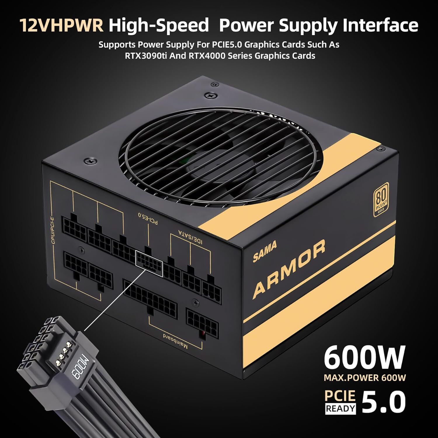 SAMA Power Supply Full Modular 12VHPWR FDB Fan PSU ATX Gaming Power Supply 850W