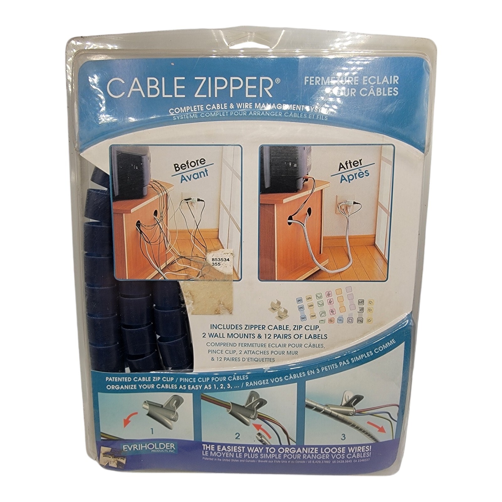Blue Cable Zipper Complete Cable Wire Management System 8ft Kit 3/4"