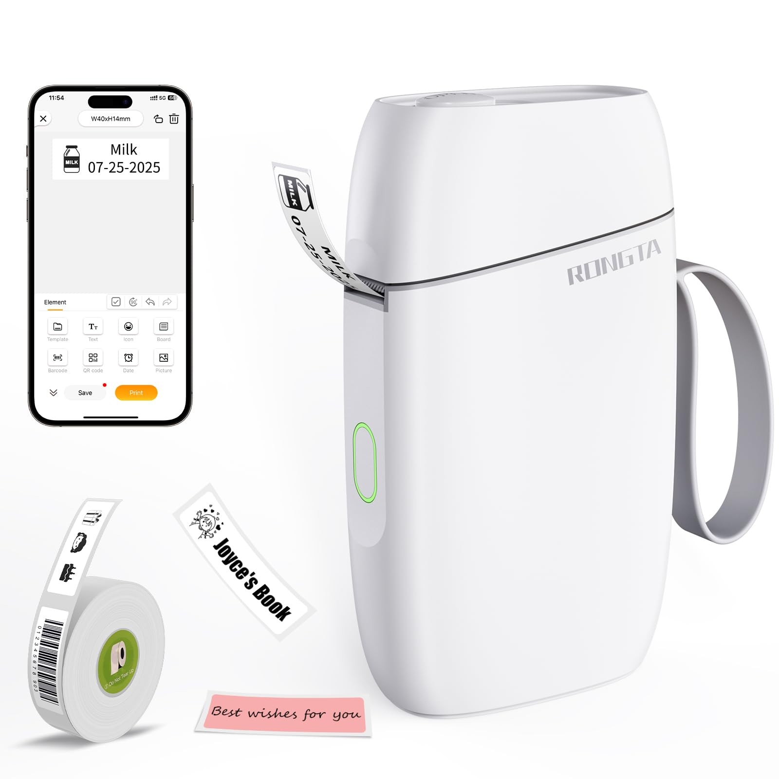 Bluetooth Label Maker Machine with Tape, Portable Mini Label Printer Wireless Th