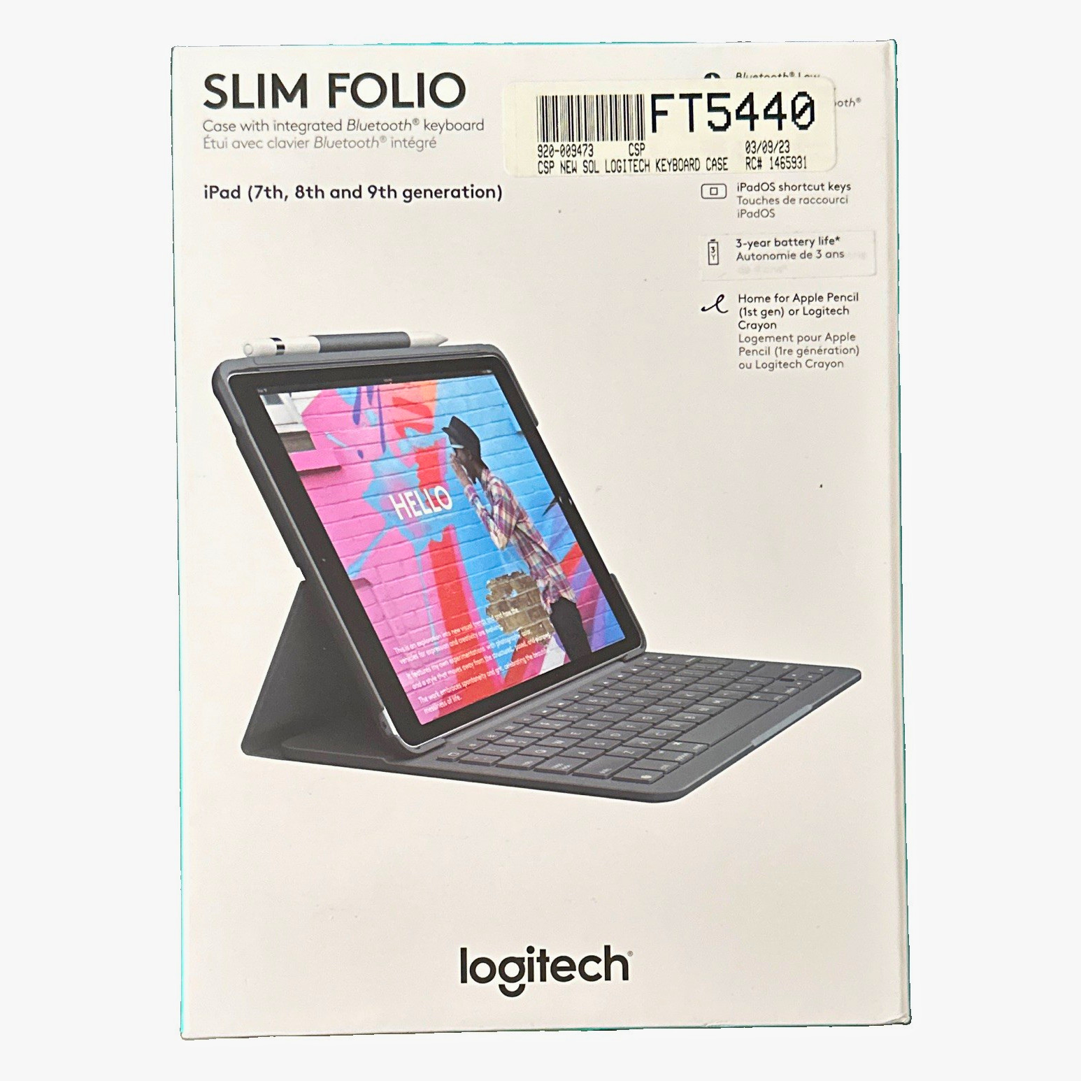 Logitech Slim Folio Bluetooth Keyboard Case Pencil Holder Stand iPad 10.2 7/8/9