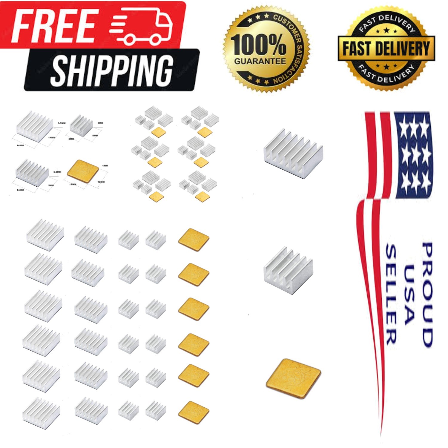 30 PCS Raspberry Pi Heatsink Kit - Aluminum & Copper Coolers with Adhesive Tape