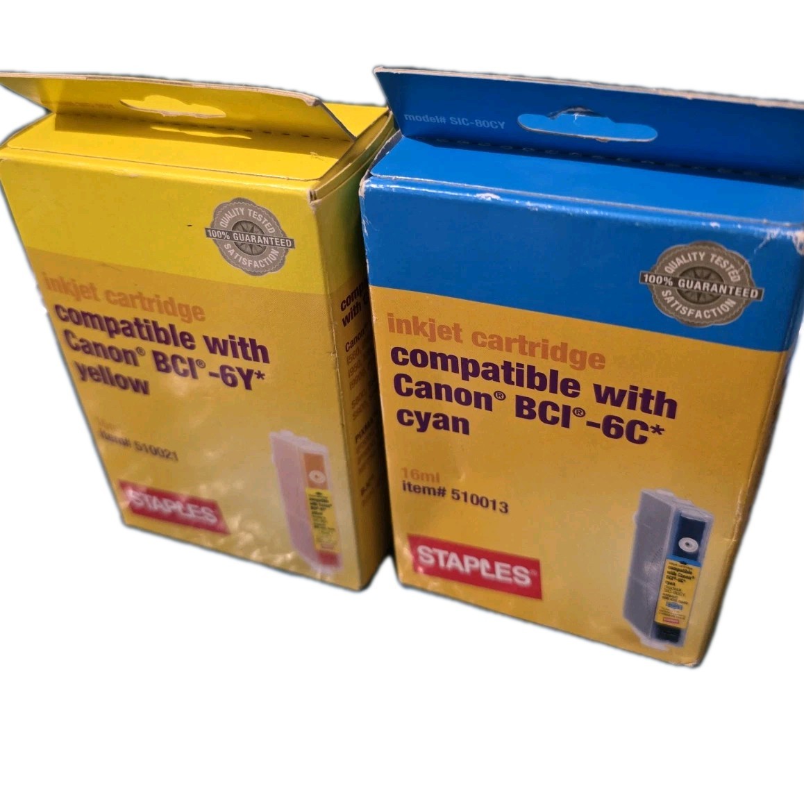 New Staples Inkjet Cartridges Set Canon Compatible BCI-6C - CYAN BCI-6Y YELLOW