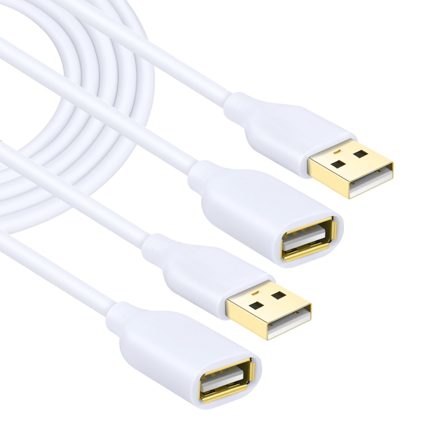 White Usb Extension Cable 2pack Usb 2.0 10ft/3m Usb Type A Male To A Female Usb