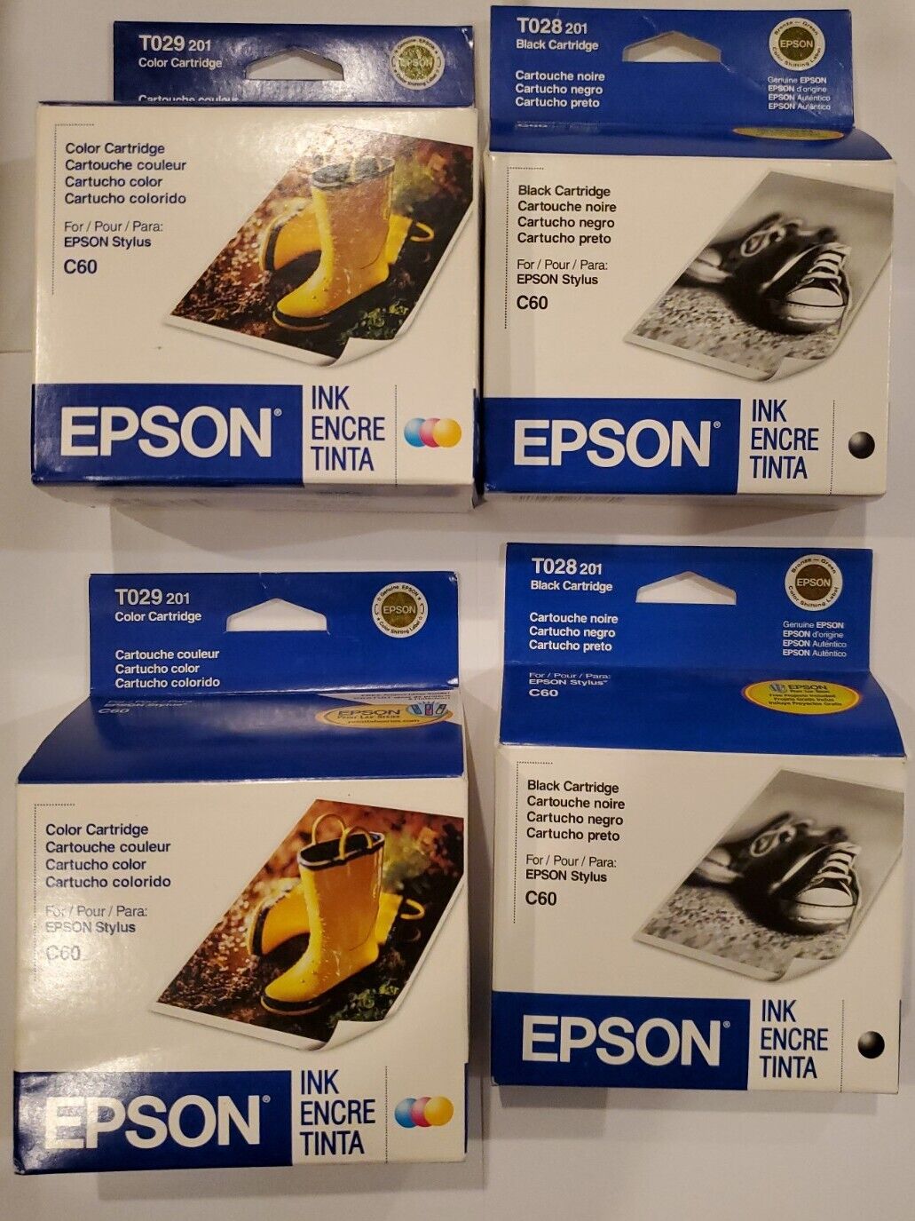 Lot of 4 GENUINE New Epson 2 T029 201 & 2 T028 Ink Cartridge  Expired 2006,2007