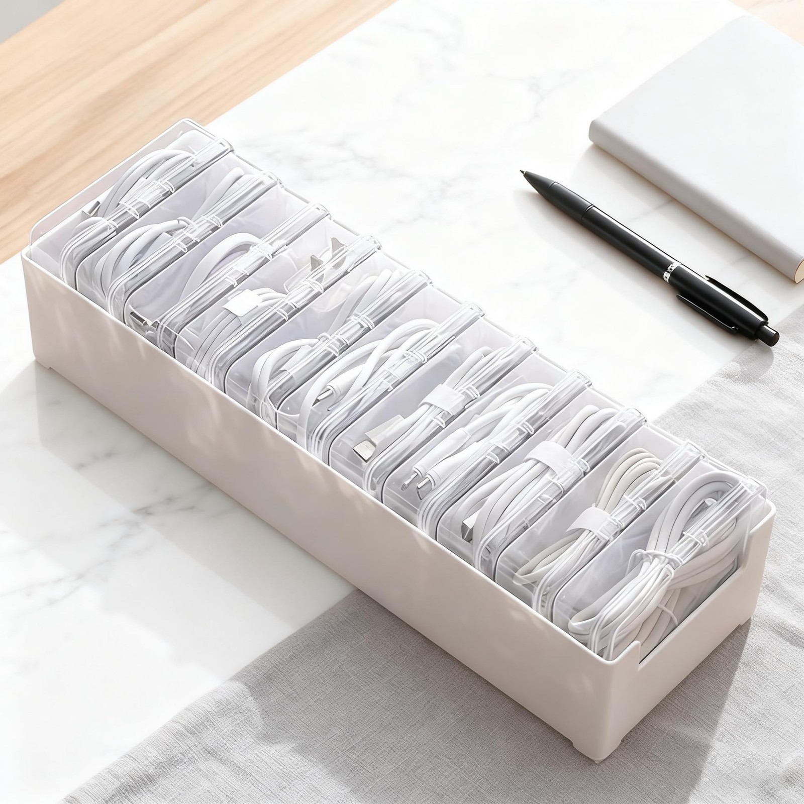 11 Box Cable Organizer Storage Box, Desktop Cable Management with Switch, Power