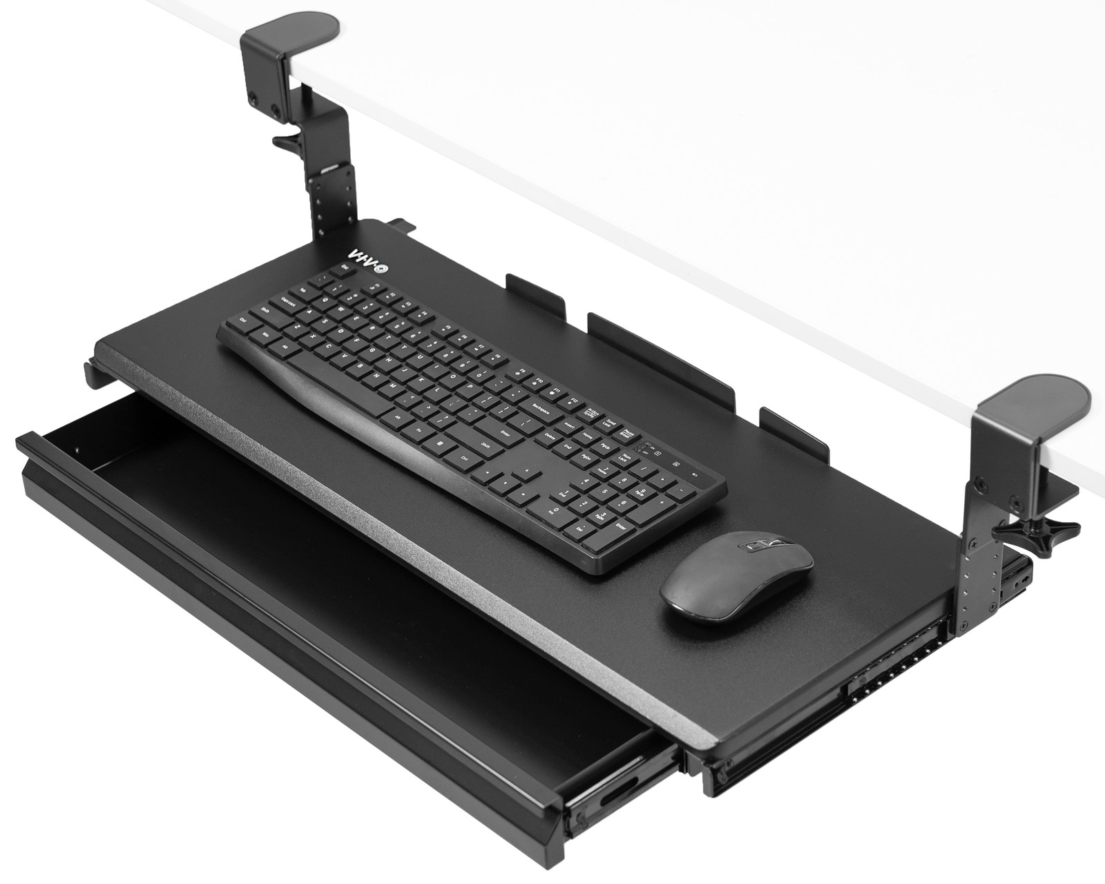 VIVO Height Adjustable Clamp-on Computer Keyboard Tray with Storage Drawer