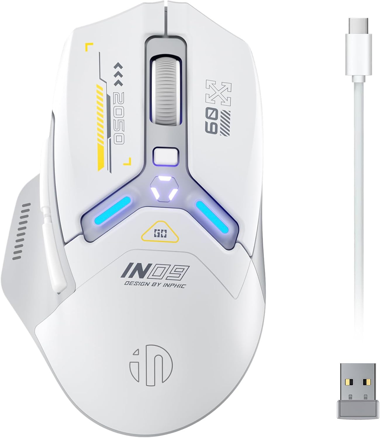 INPHIC IN9 Wireless Gaming Mouse, Real Tri-Mode 2.4G Wireless/Type-C Wired/Bluet