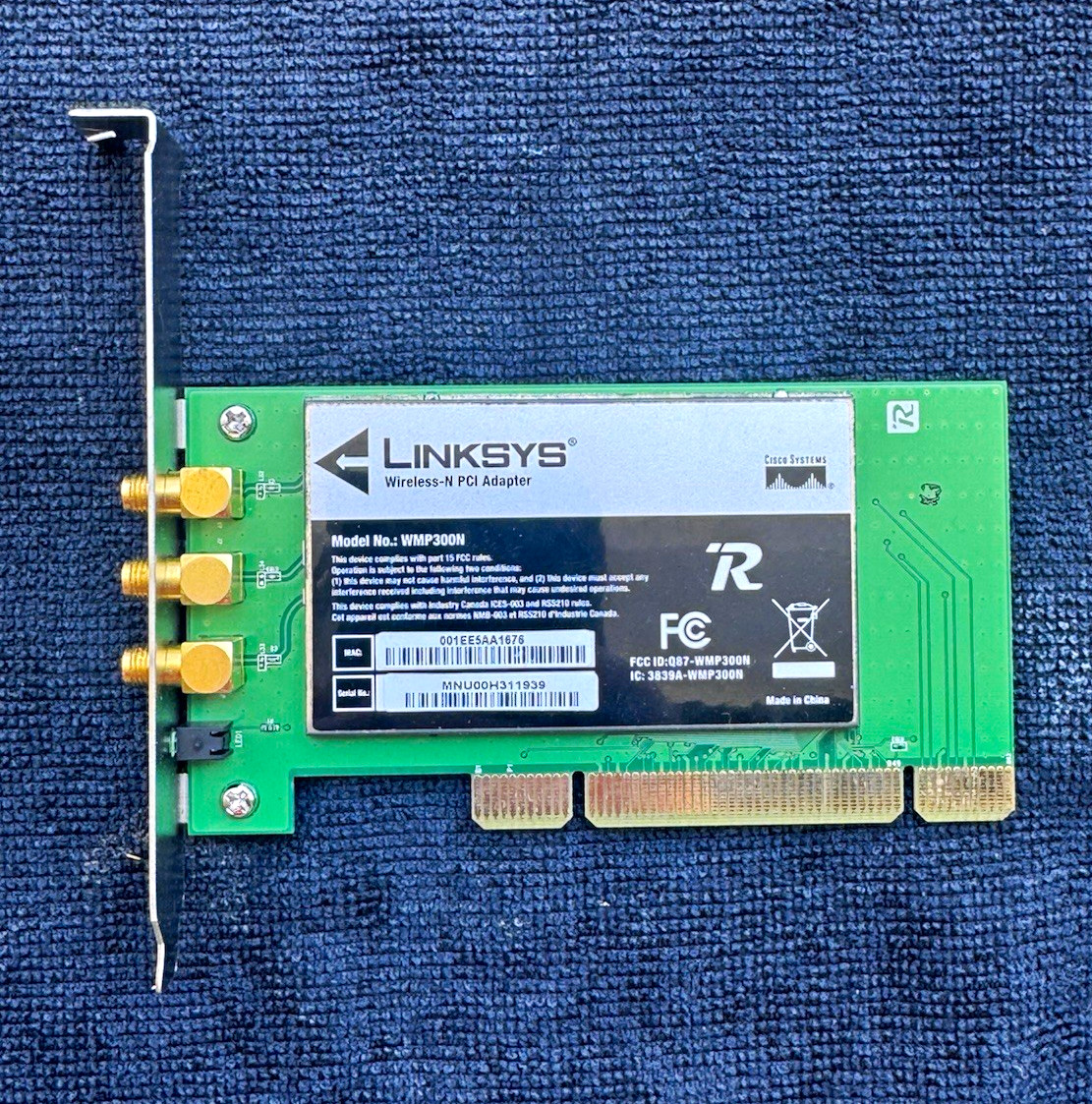 Linksys WMP300N Wireless-N PCI Adapter Card 300 Mbps 3-Port Wireless Interface
