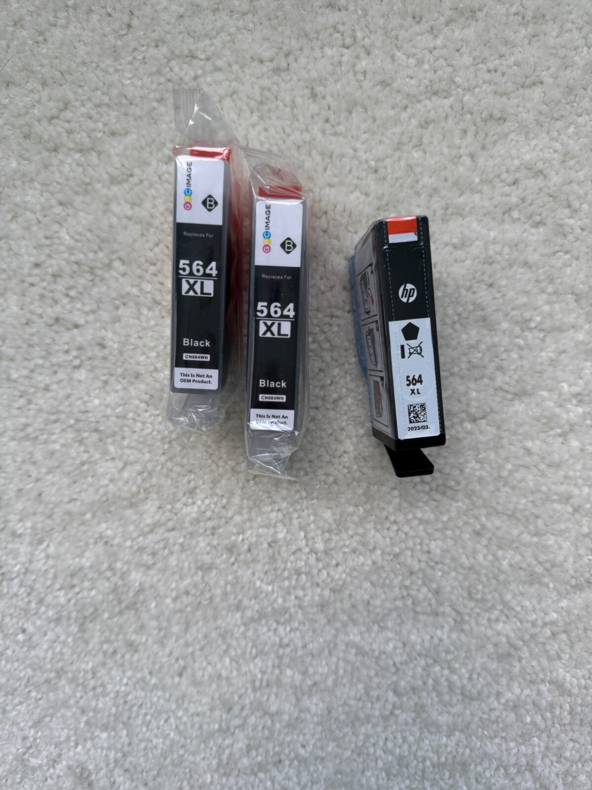 3 pack New 564 XL 564XL Black Ink Cartridges 2 GPC Image Compatible & 1 HP OEM