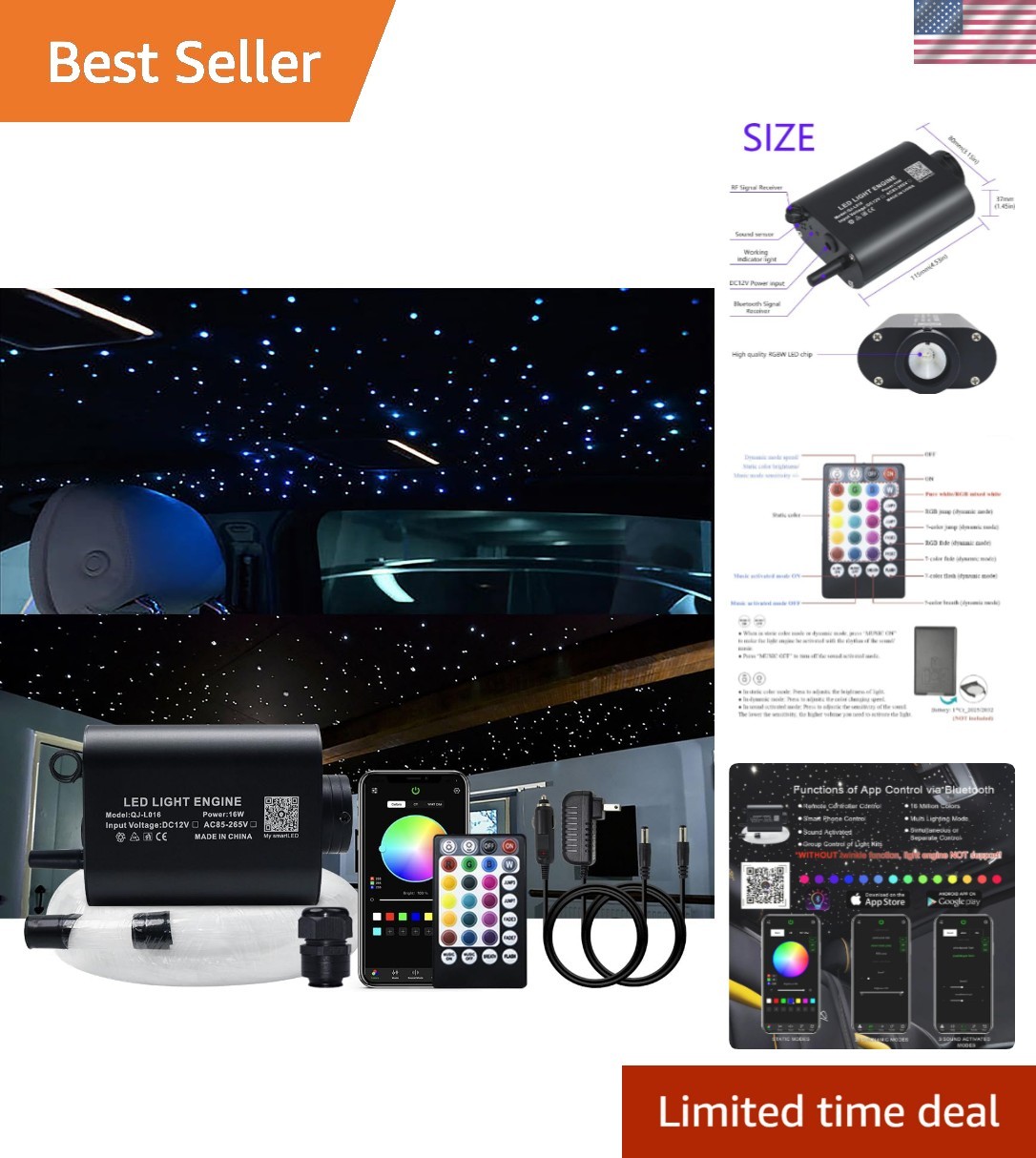 Elegant 16W Fiber Optic Starlight Headliner Kit with APP & Remote for Car & Home