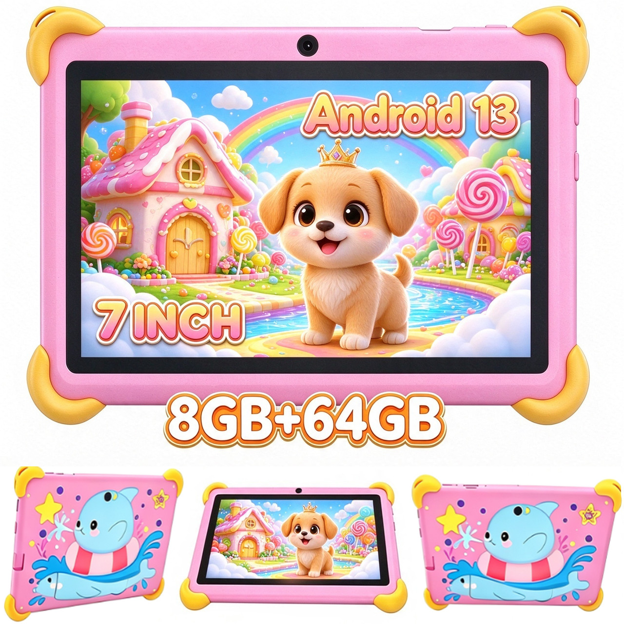 Android 13 Kids Tablet 8GB+64GB 6000mAh IPS 5G WiFi for Ages 2-8 Christmas Gift