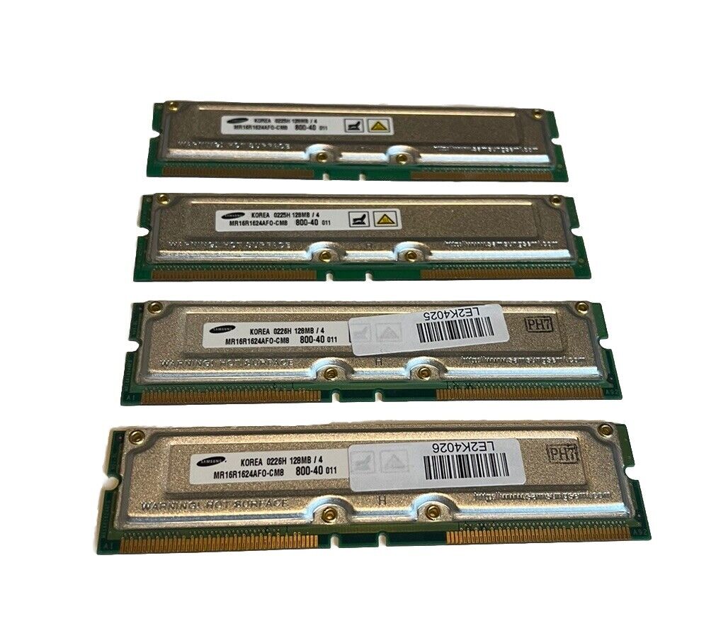 4 X Samsung 128 MB RIMM 800 MHz RDRAM Memory Kit (MR16R1624AF0CM8)