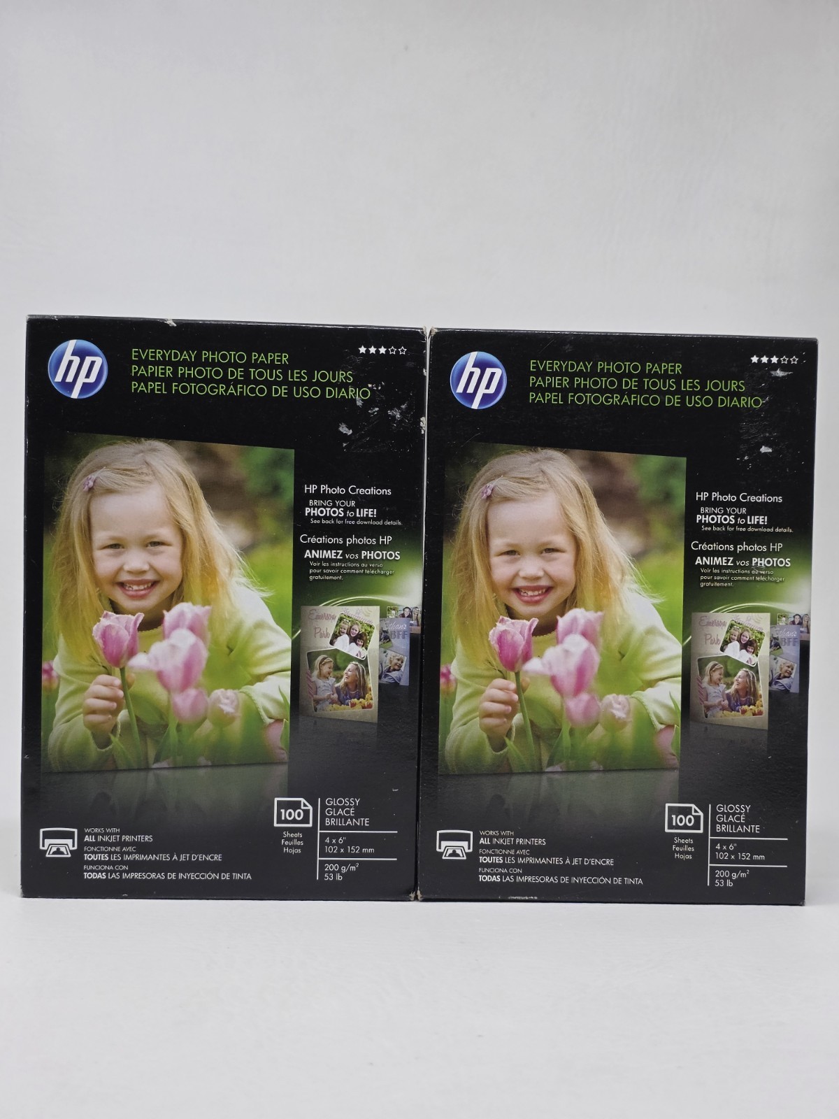 New Lot Of 2 HP PHOTO CREATIONS Everyday Photo Pap 100/52 Shts 4x6 Glossy Q5440A