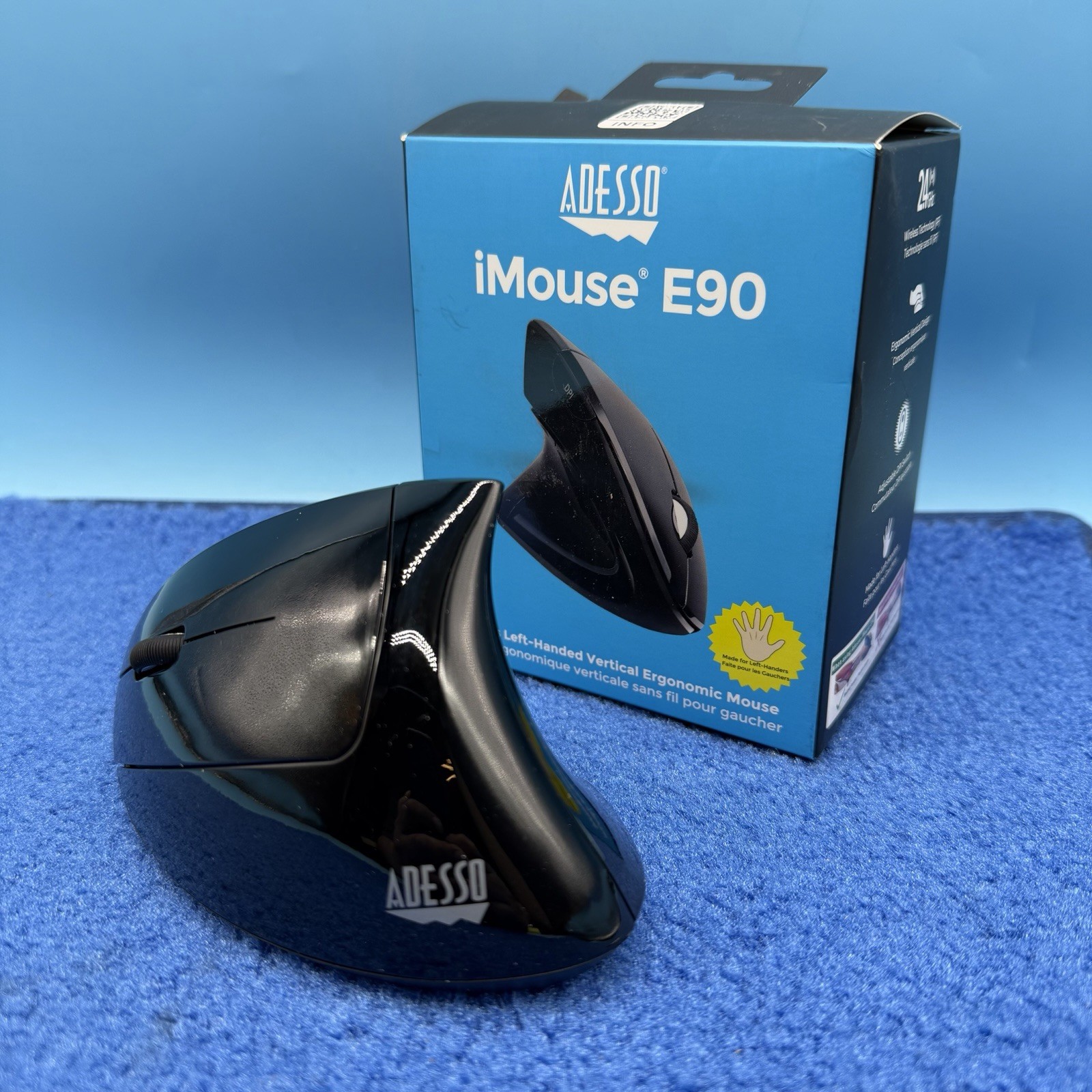iMouse E90 - Wireless Left-Handed Vertical Ergonomic Mouse, Black