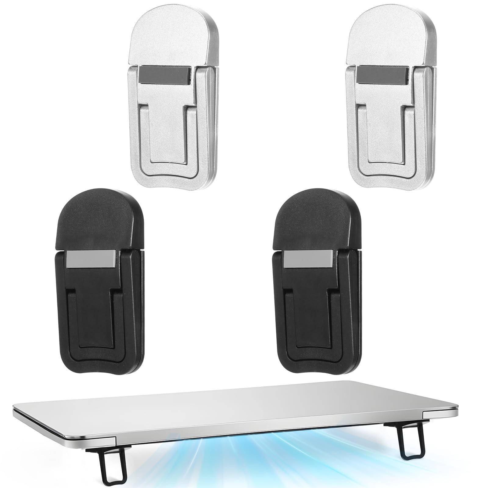 4 Pcs Portable Keyboard Riser, Dual Tilt Angle Adjustment Black、Silver