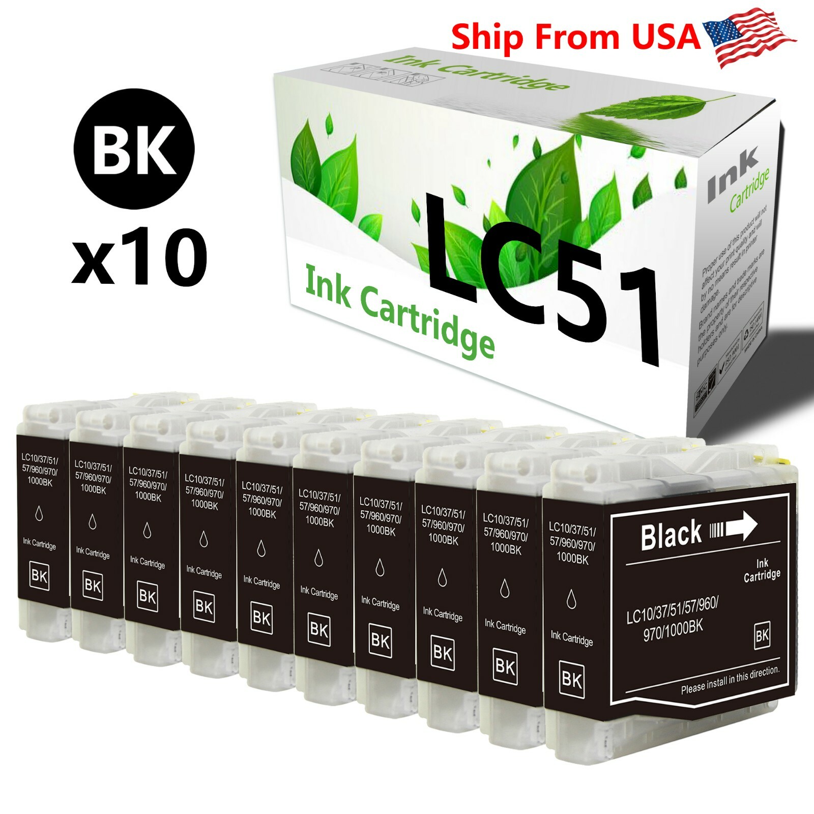 10PK LC51 LC-51 Ink Cartridge for DCP-130C DCP-330C FAX-2580C Printer