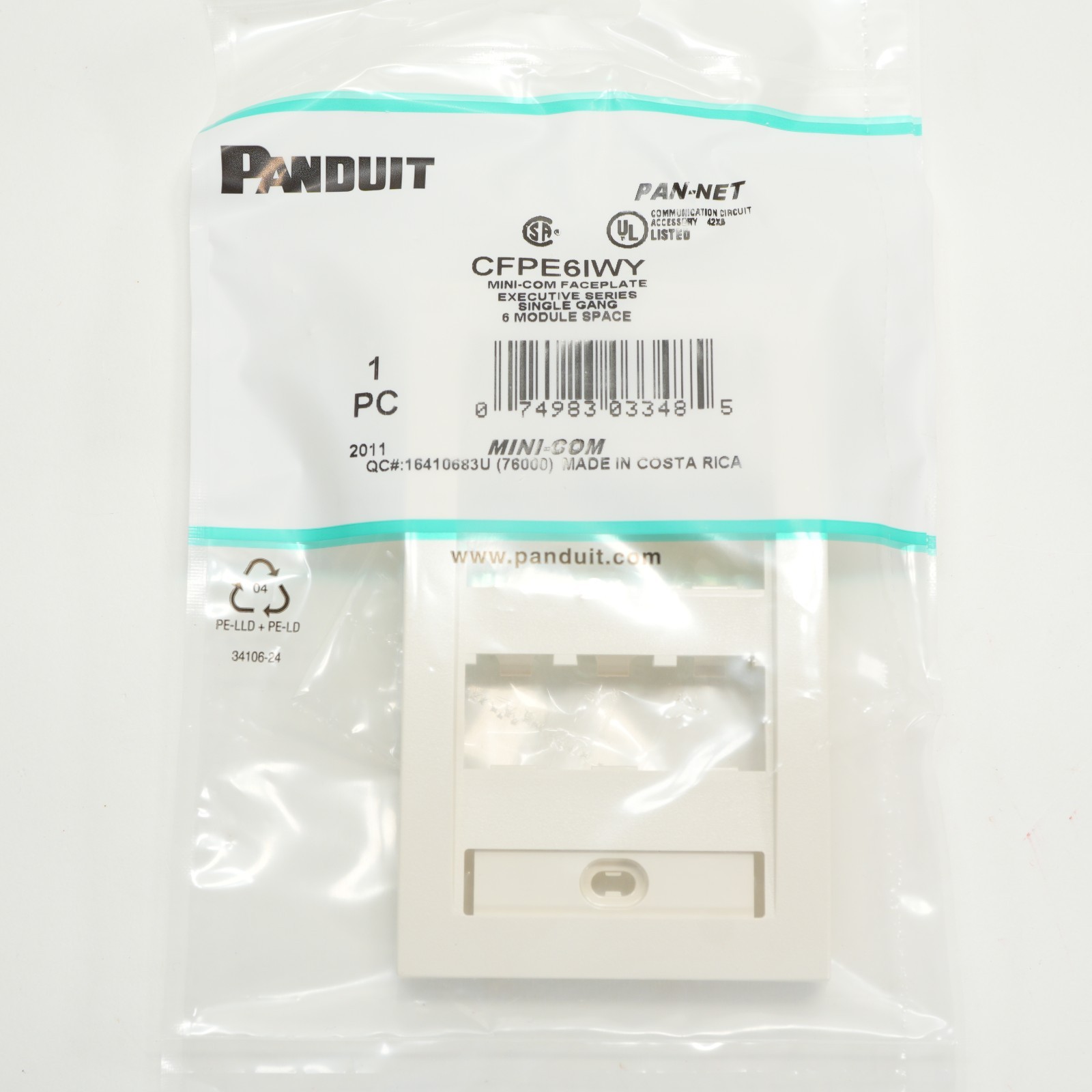 BULK SAVINGS Panduit CFPE6IWY Mini-com Faceplate Single Gang 6 port Off White