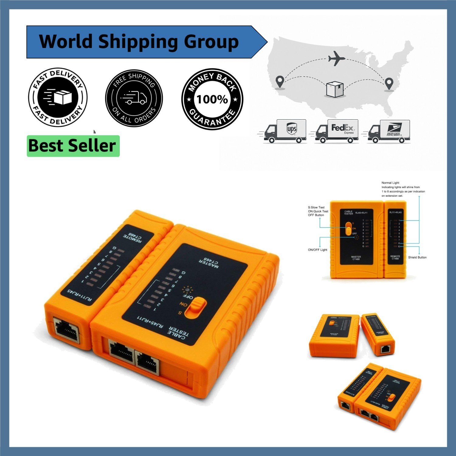 Efficient Network Cable Tester for RJ11/RJ45 - Quick Connect & Troubleshoot Tool