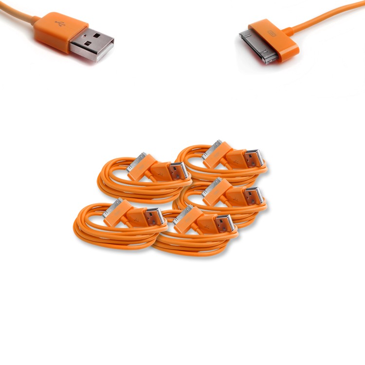 5X 10FT 30-PIN USB SYNC POWER CHARGER ORANGE CABLE CONNECTOR IPHONE 4S IPOD IPAD