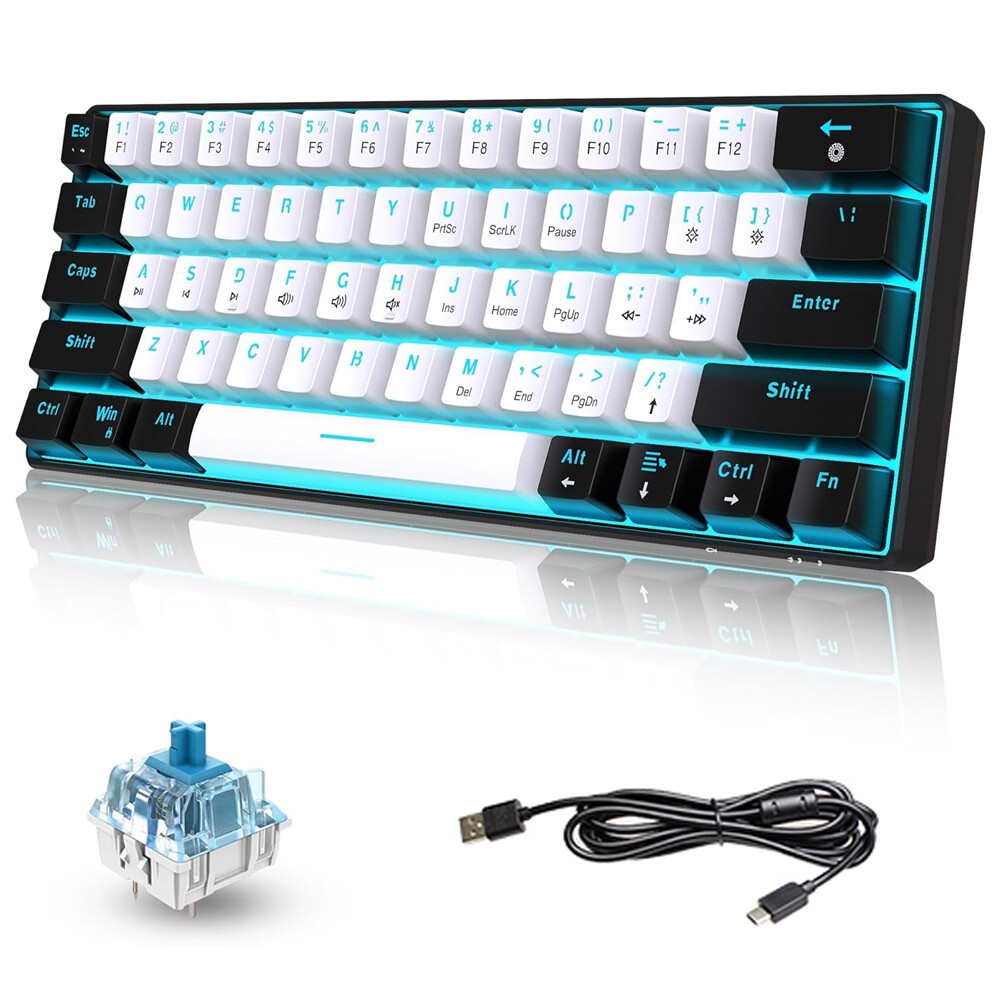 Snpurdiri 60% Gaming Keyboard Ice Blue LED Backlit 61 Keys Mini Wired for PC Mac