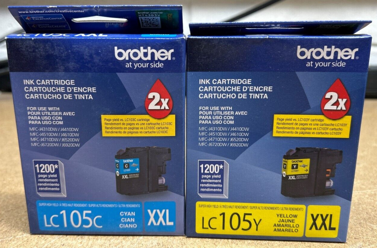Genuine Brother LC105C XXL Cyan and LC105Y XXL Yellow Ink for MFC-J4310DW/4410DW