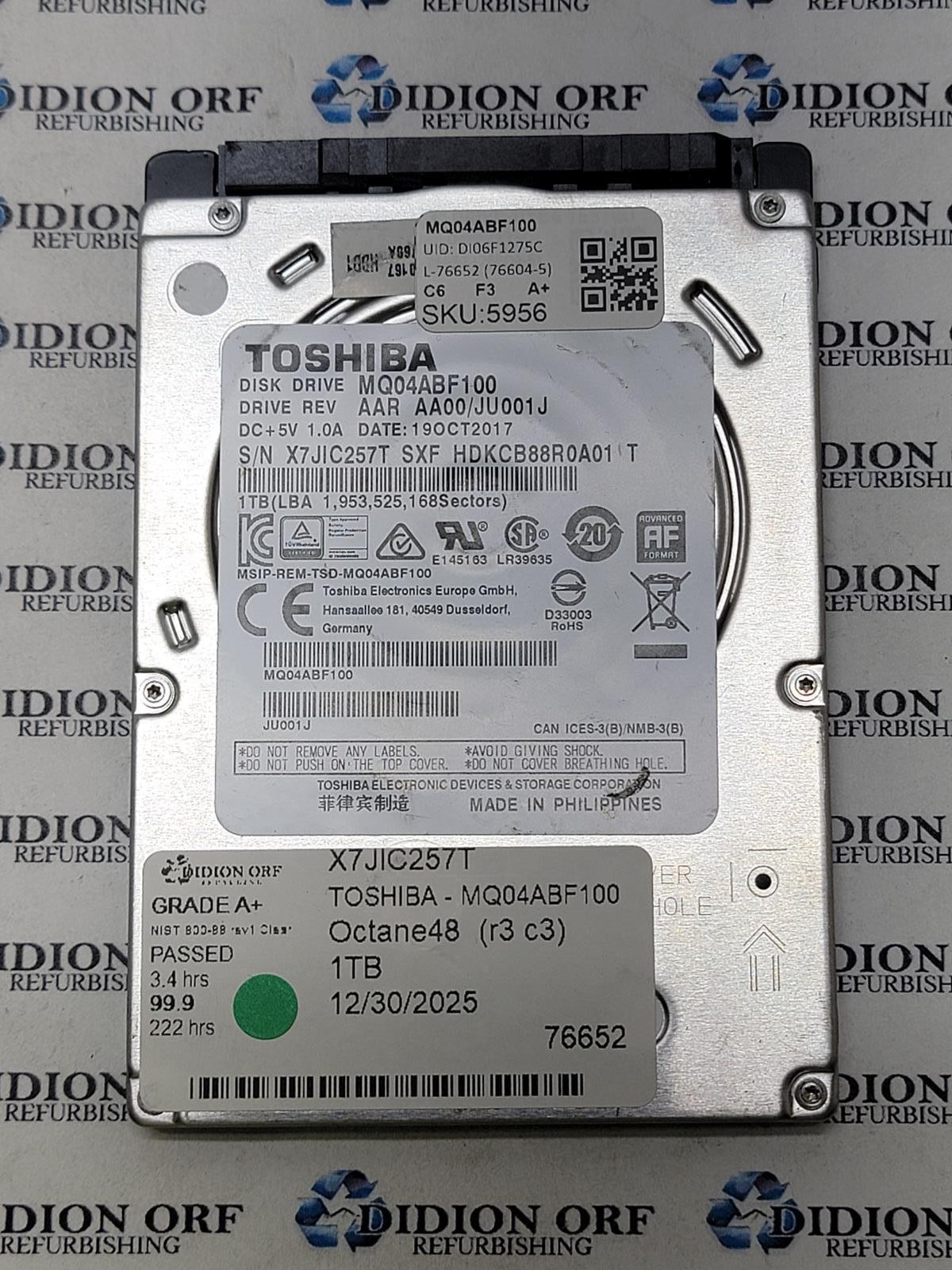 TOSHIBA 1TB 2.5" SATA HDD 5400 RPM MQ04ABF100 GRADE A+ SKU 5956