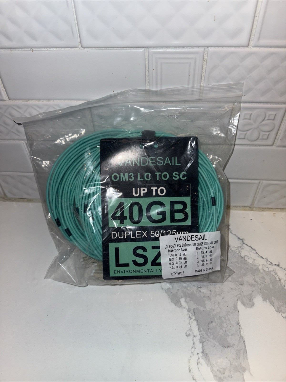 Vandesail OM3 Fiber Patch Cable LC/UPC to SC/UPC Duplex 4M LSZH 40GB - Lot of 5
