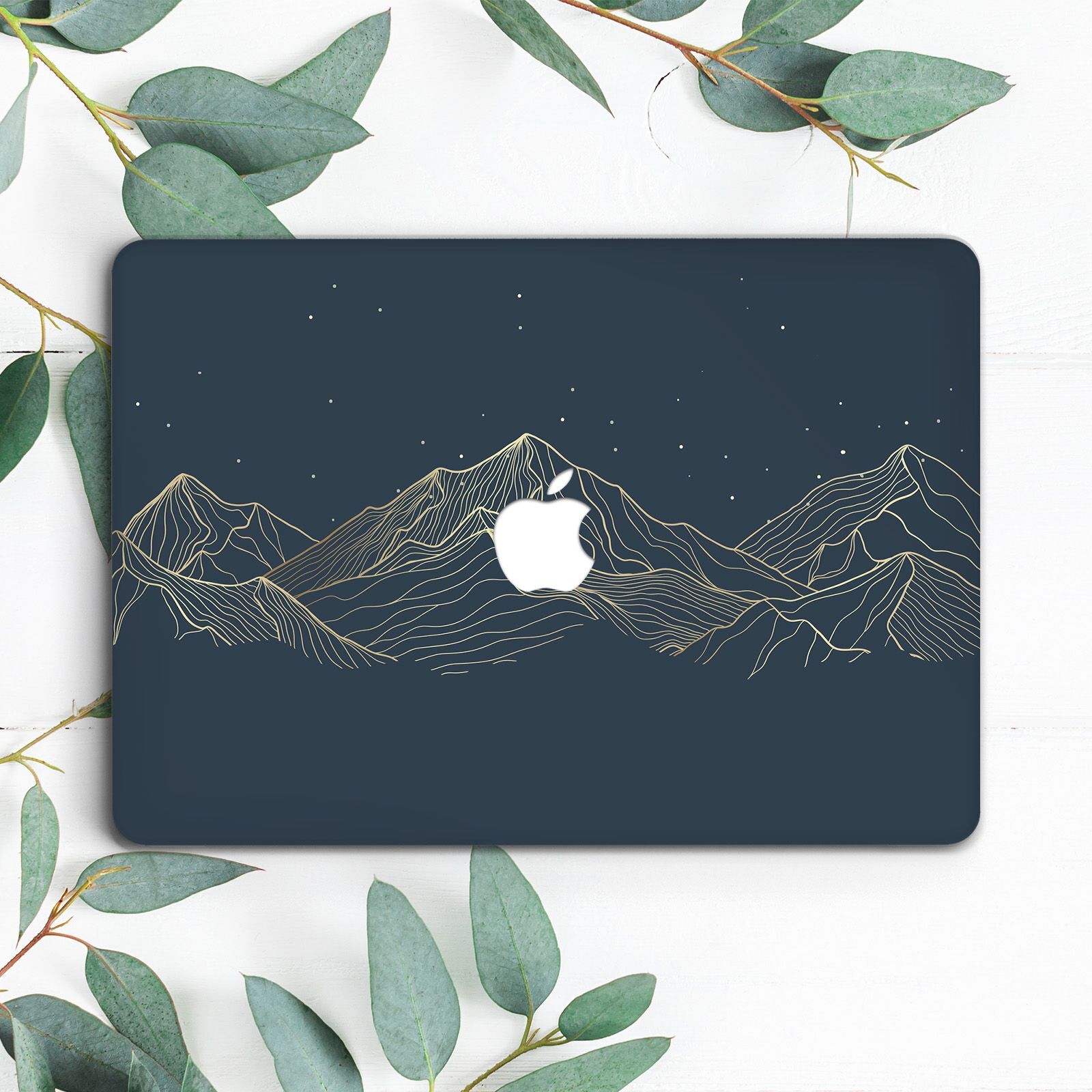 Night Sky Mountains Gold Line Art Dark Hard Case For Macbook Pro 13 15 16 Air 13