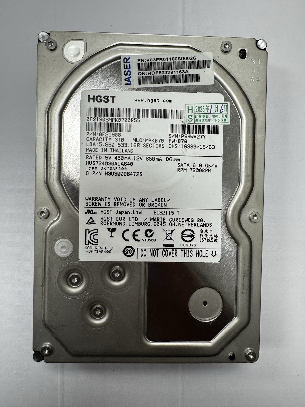 HGST Ultrastar 0B26311, 3TB, 7200RPM, 3.5 Inch (HUS723030ALS640) Internal...