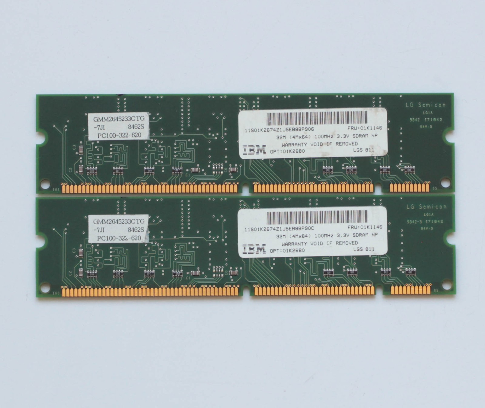 Lot of 2x32MB - SDRAM PC-100 memory - DIMM 168pin - 64MB - TESTED - NO TARIFF