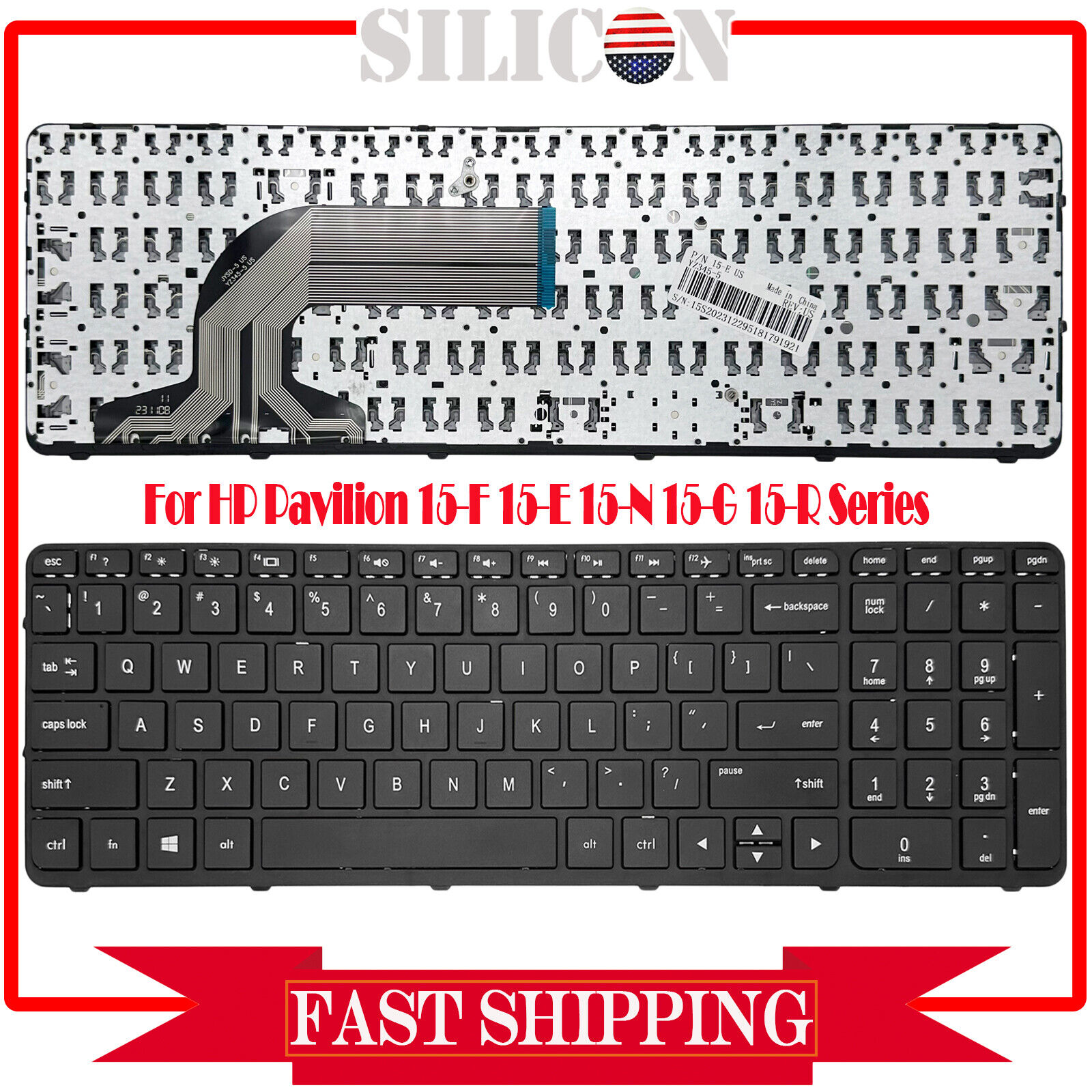 US Keyboard with Frame For HP 15-f211wm 15-f272wm 15-f278nr 15-f233nr 15-f224wm