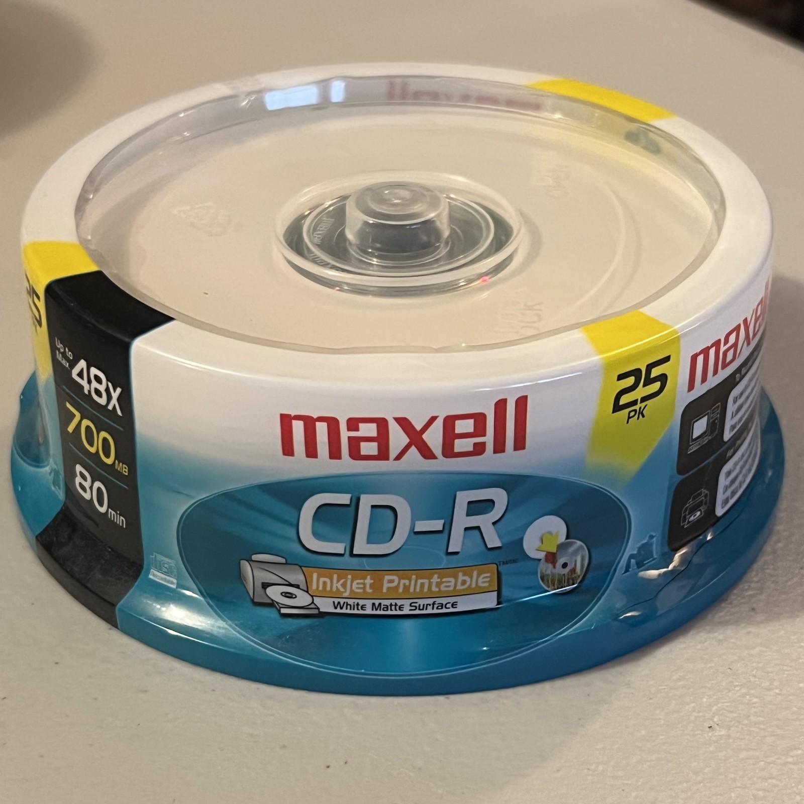 MAXELL CD-R 25 Pack INKJET PRINTABLE  700MB/48x/80 Min New/Factory Sealed