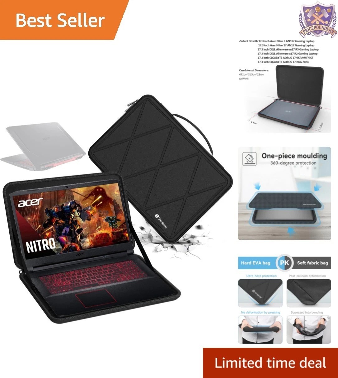 Laptop Hard EVA Sleeve 17.3 Inch Waterproof Shockproof Case for Gaming Laptops