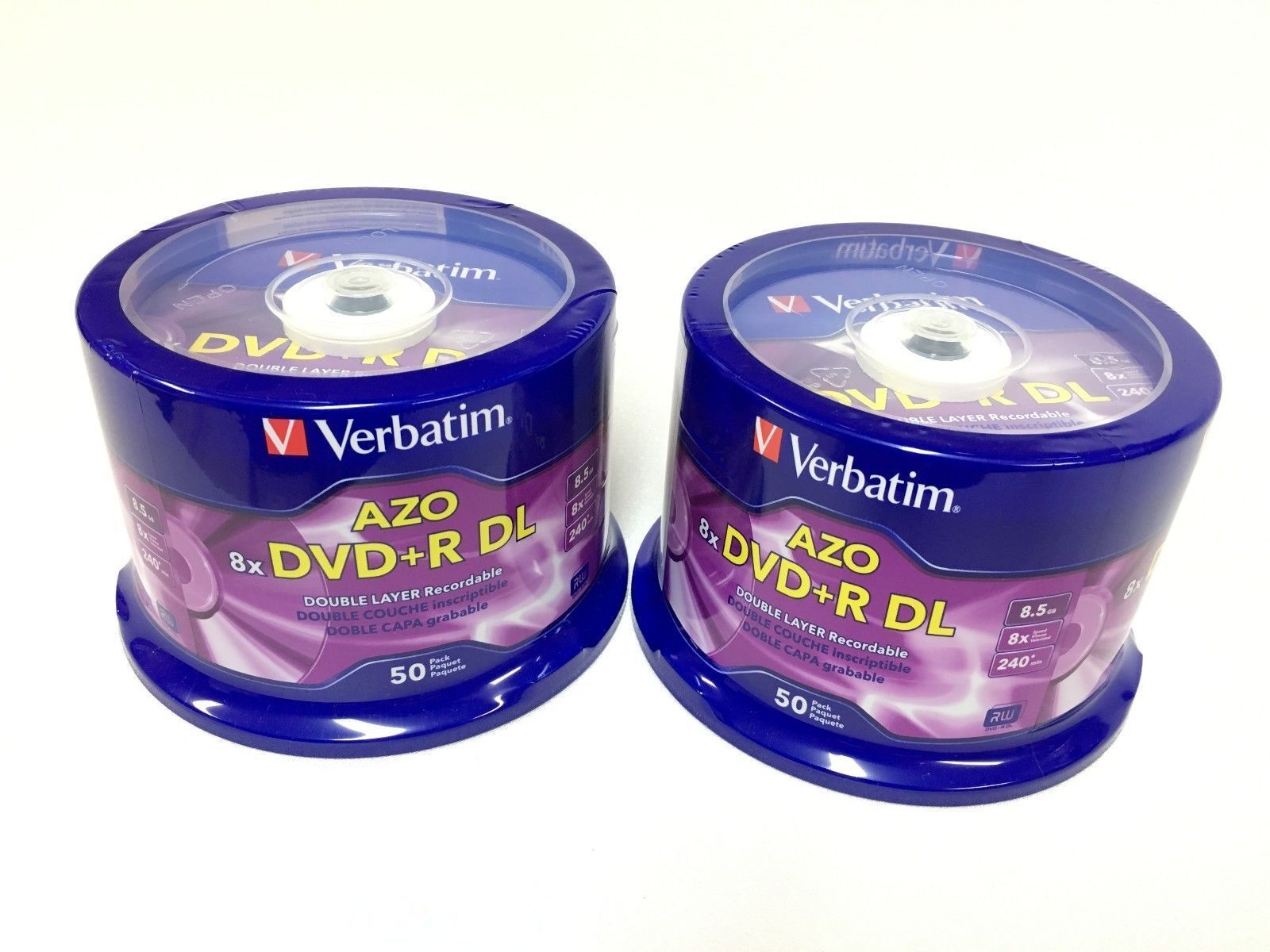 100 VERBATIM DVD+R DL AZO 8.5GB 8X Logo Spindle 97000 + 100 CD Paper Sleeves  