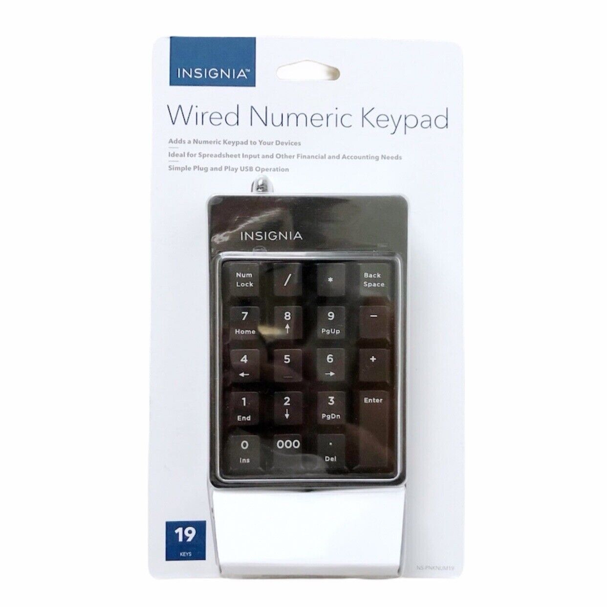 Insignia USB Wired Numeric Ten Keypad Number Pad Keyboard 19 Keys NEW Sealed