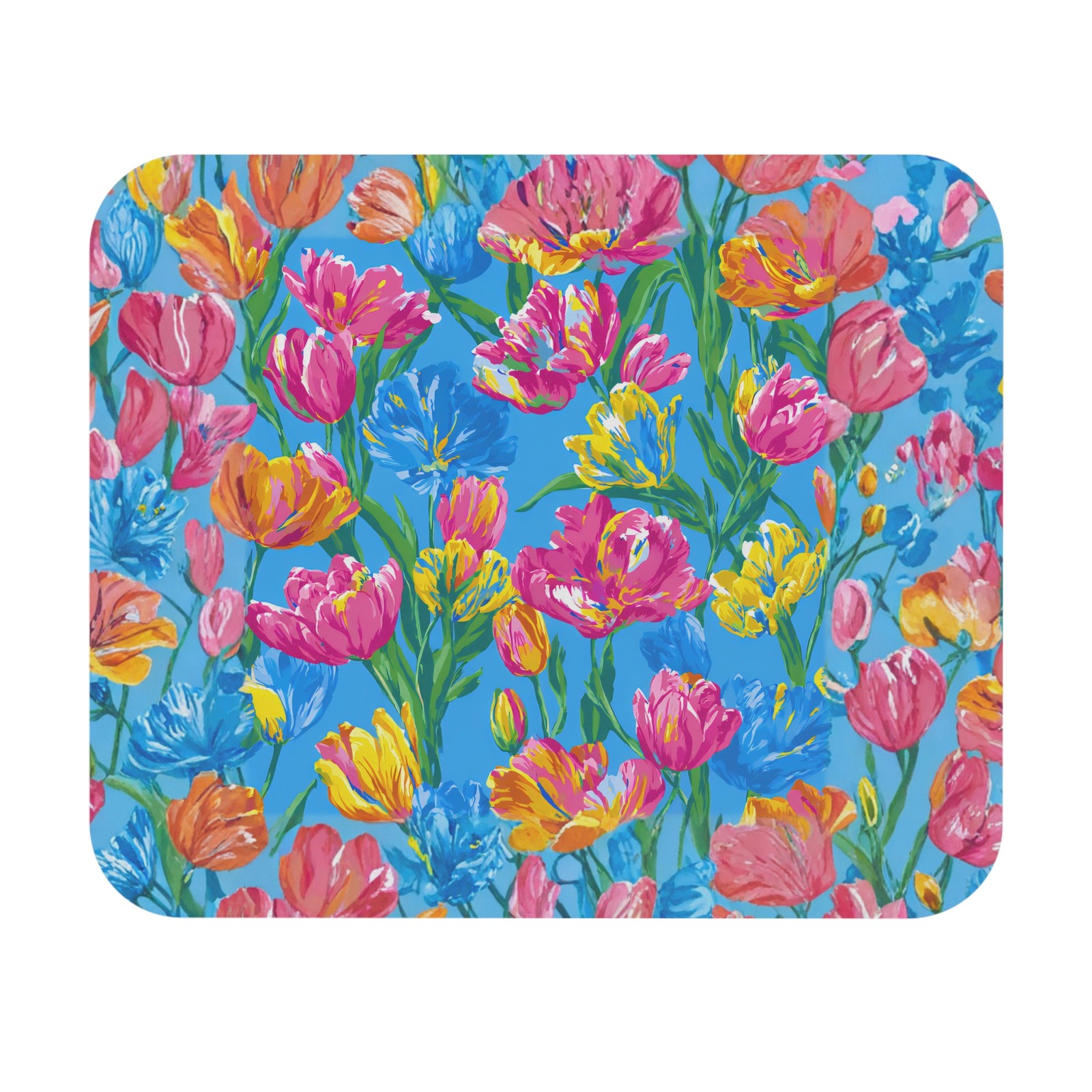 Bright Floral Tulip Pattern Mouse Pad | Rectangular Desk Mat