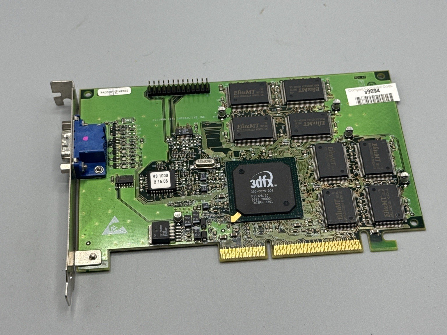 3dfx Voodoo3 1000 16MB AGP Graphics Video Card Compaq 210-0383-001-A0 Vintage
