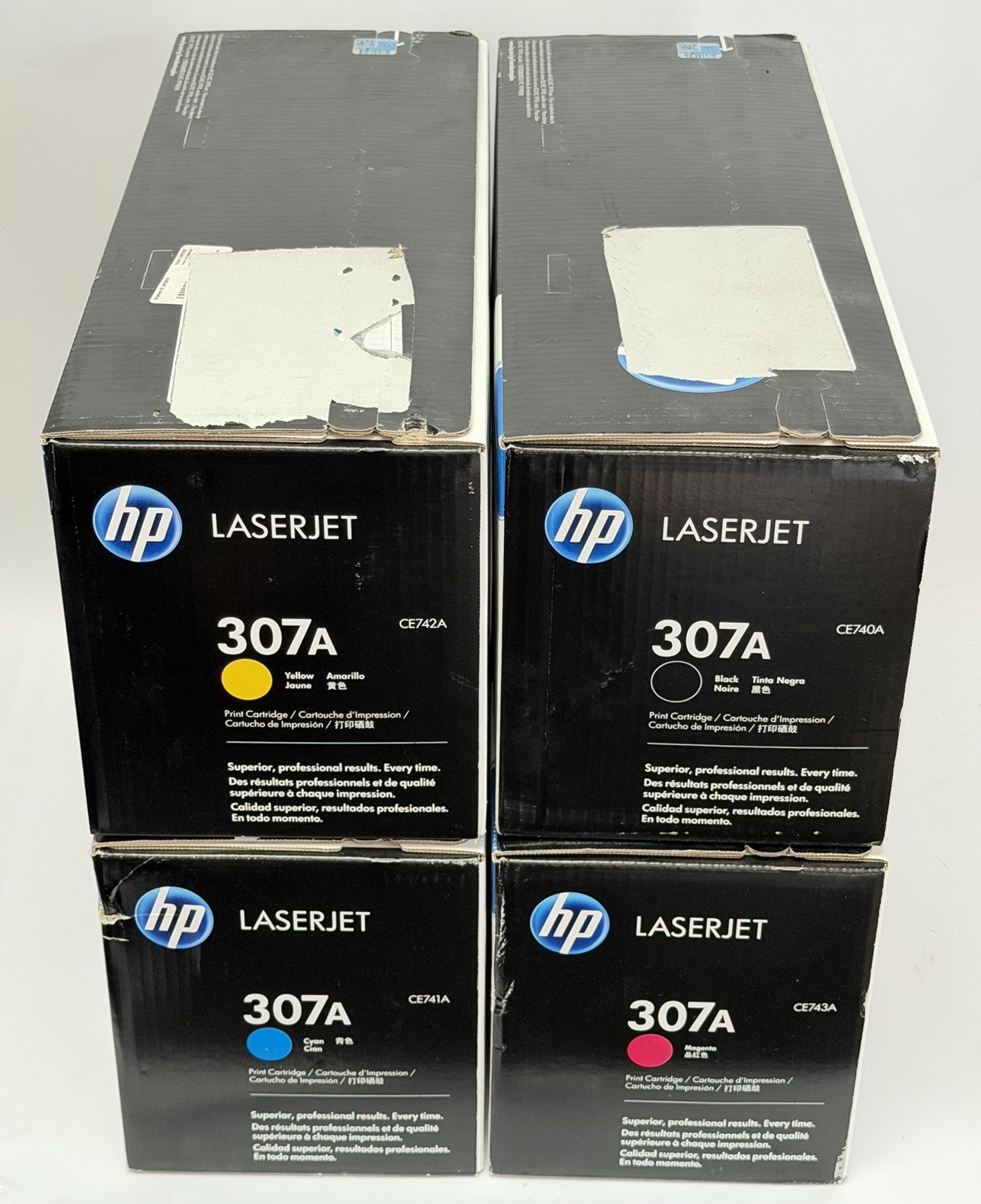 Set Of 4 HP 307A Toner Cartridges CE740A CE741A CE742A CE743A Genuine *See Pics*