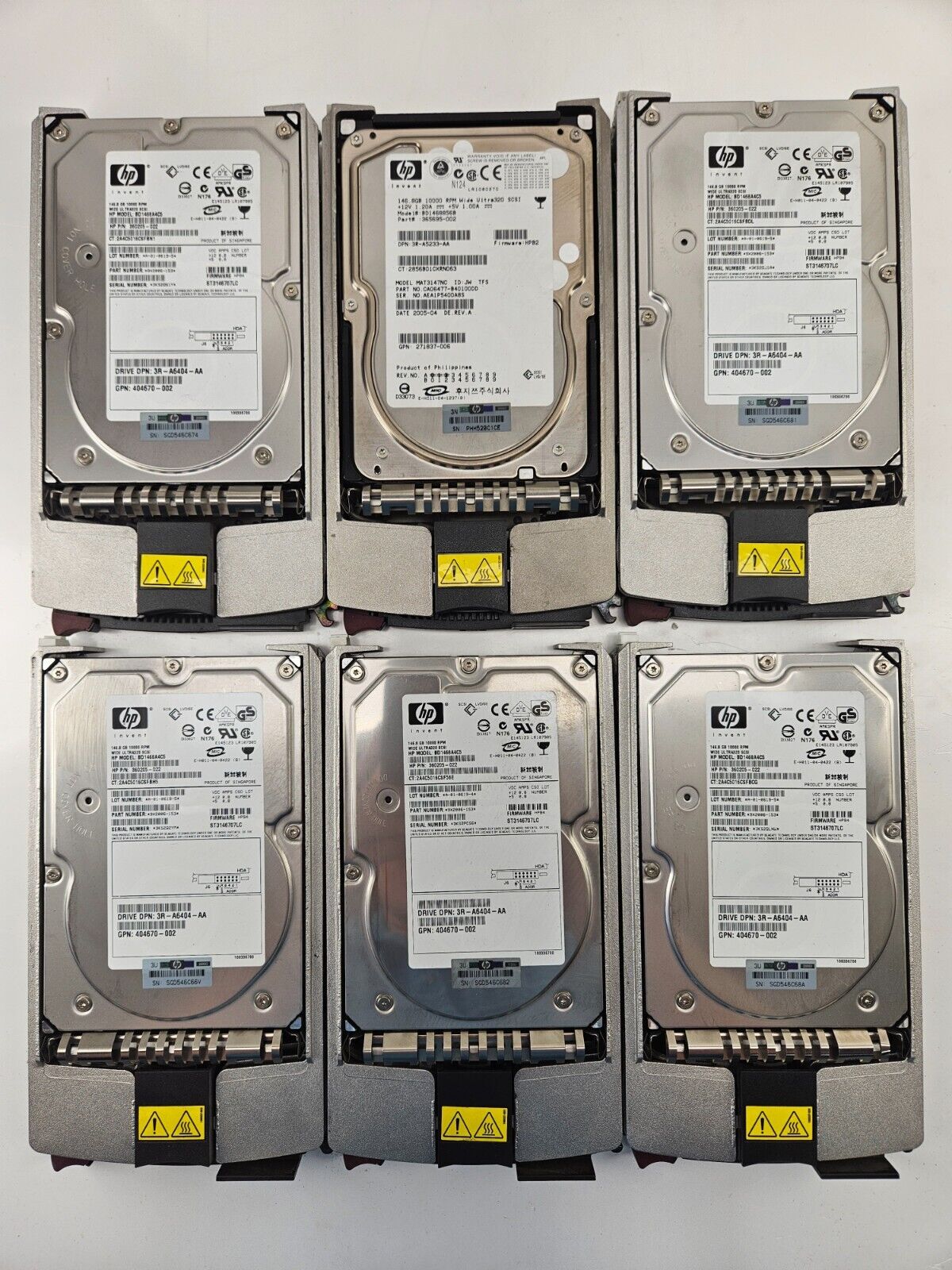 Lot of 6 - HP 146.8GB 10K Wide Ultra320 SCSI Hot Swap Hard Drives