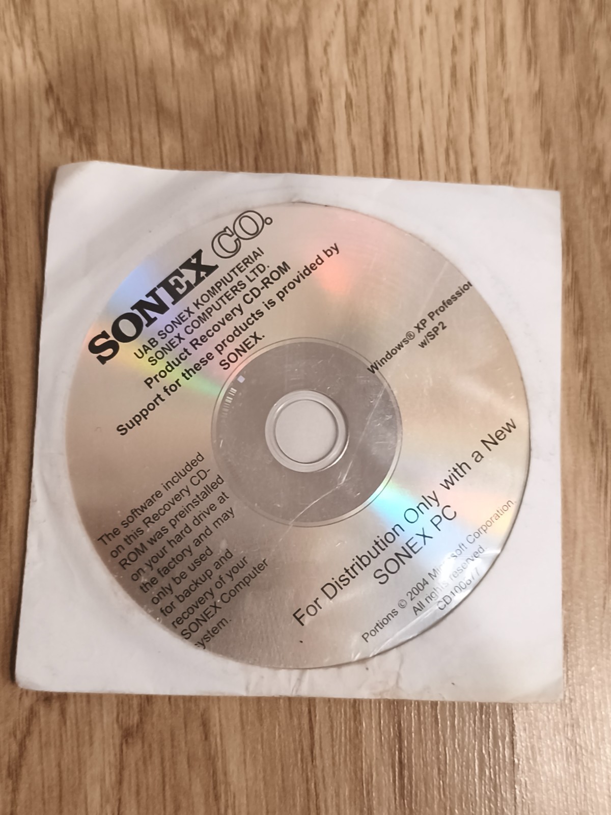 Sonex Co. Windows XP Professional w/ SP2 Product Recovery CD-ROM 2004 Vintage