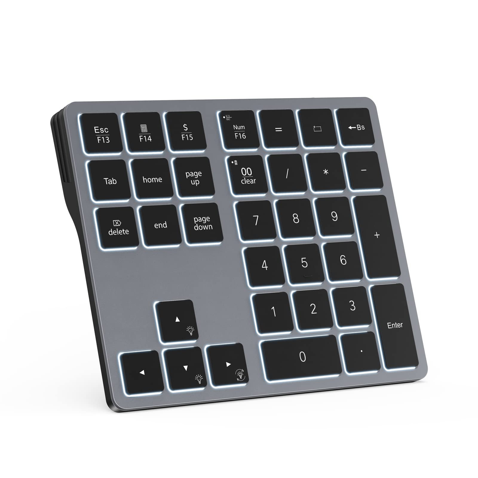 Backlit Bluetooth Numeric Keypad 34 Keys 7Color Backlight Gray Windows Mac