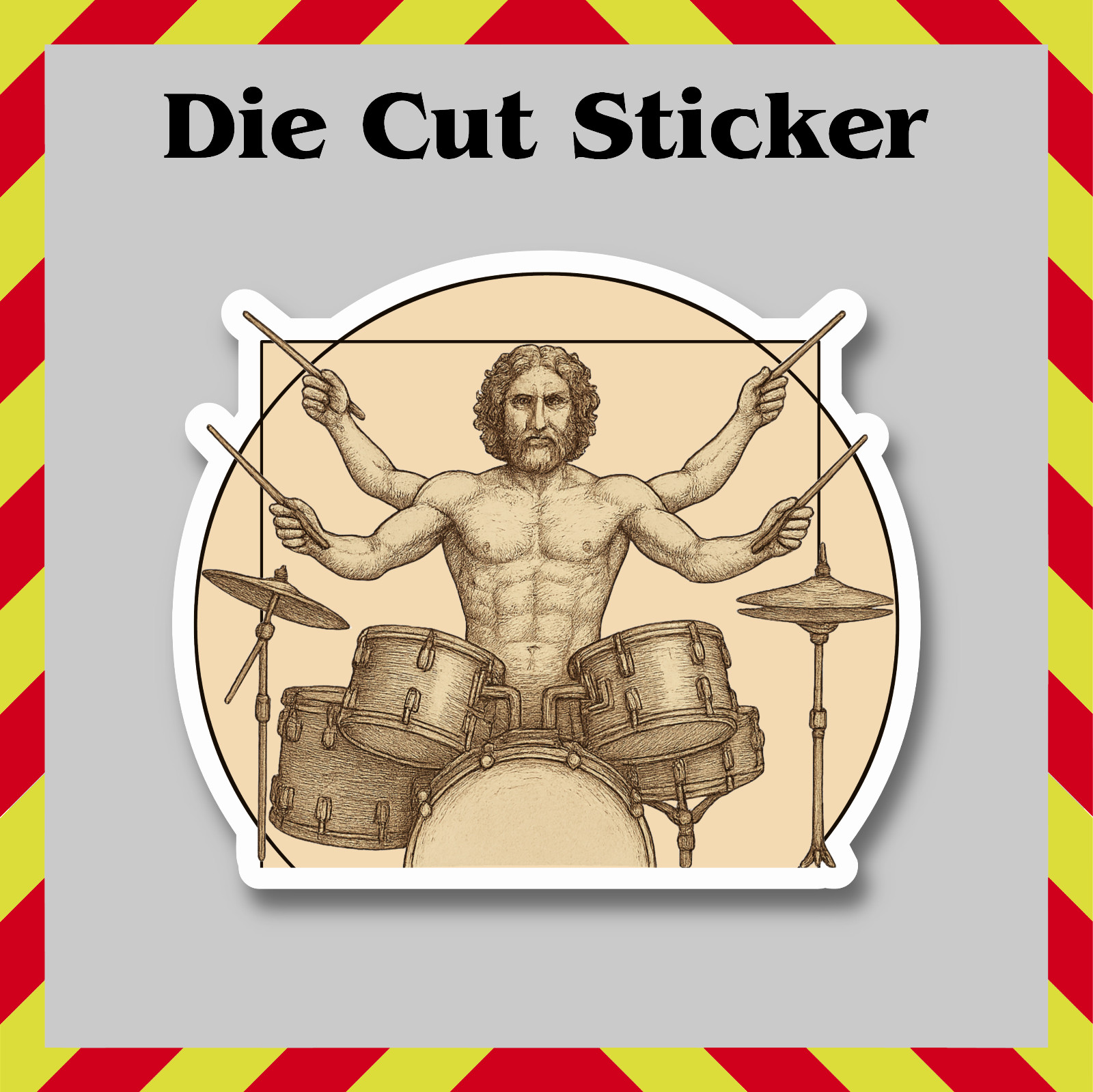 Roman Vitruvian Man Drummer Sticker, Band, Art & Music Decal, Leonardo da Vinci